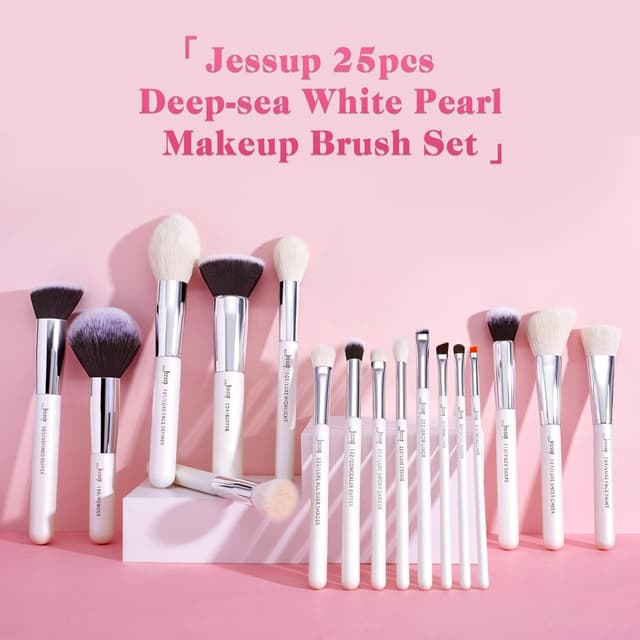 Detalle de Kit de pinceaux de maquillage Jessup 25 pièces (visage, yeux, poudre, blush, rouge à lèvres) en fibres synthétiques et naturelles