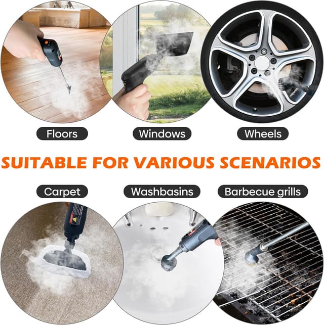 Detalle 2 de Koutop Steam Cleaner for Home & Car Portable Handheld Steamer with 3-Level Handle, 15s Heat-Up, 16 Accessories