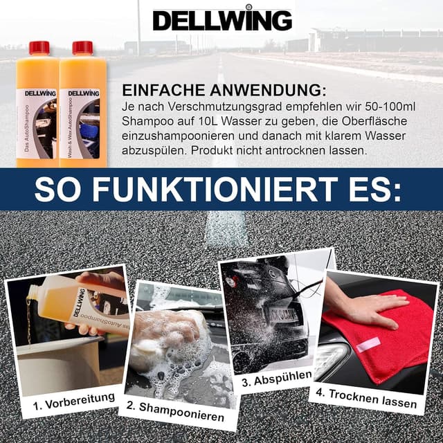 Detalle de DELLWING Wash & Wax shampoo per auto con cera, diluibile fino a 1:200 (2,5 l)