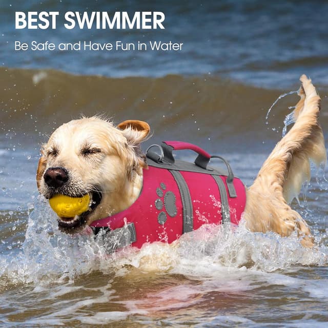 Detalle 2 de Queenmore Large Dog Life Vest (Reflective, Lightweight) with Rescue Handle – Fuchsia, L