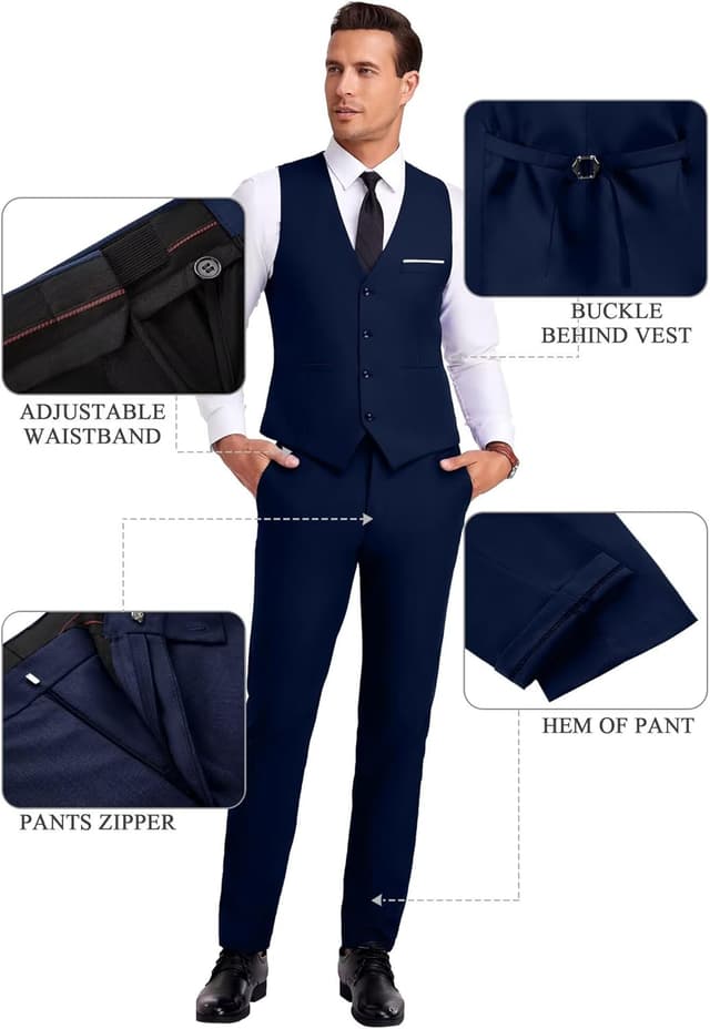Detalle de High-End Suits Men Orange Slim Fit 3-Piece Suit for Groomsmen (Notched Lapel Jacket, Vest, Pants)