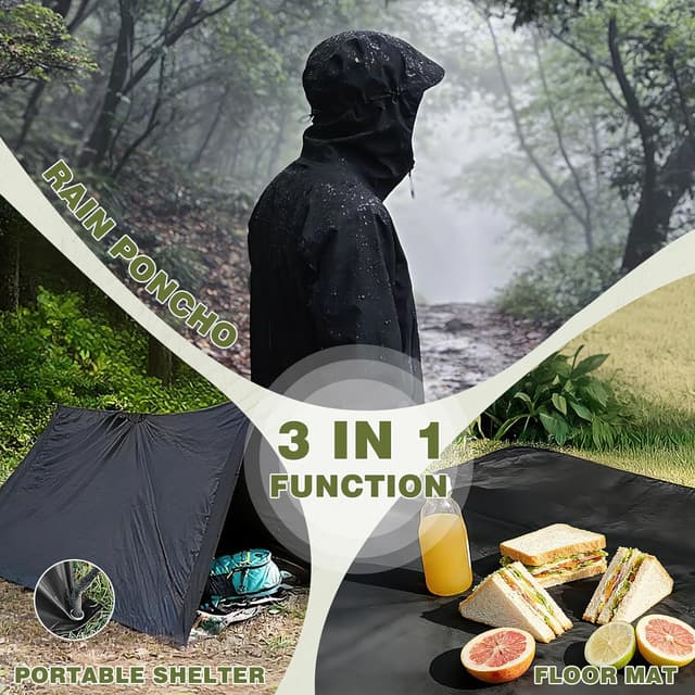 Detalle 1 de Stathmon Poncho Waterproof Adult with PU8000mm coating (reusable) – 240T lightweight rain poncho