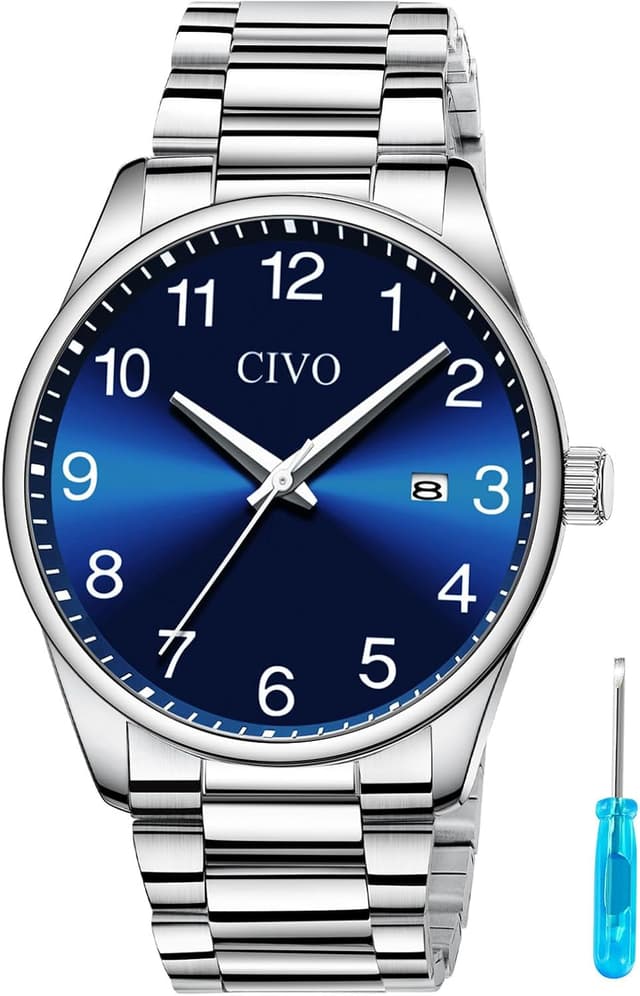 Detalle de CIVO Herren-Armbanduhr aus Edelstahl mit Quarzwerk, analogem Zifferblatt und Datumsanzeige (41 mm)