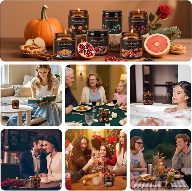 Detalle de Aeraroma Scented Candles Gift Set for Women (6 Pack) – Natural Soy Wax Aromatherapy Candles in Amber Jars, 3.5oz