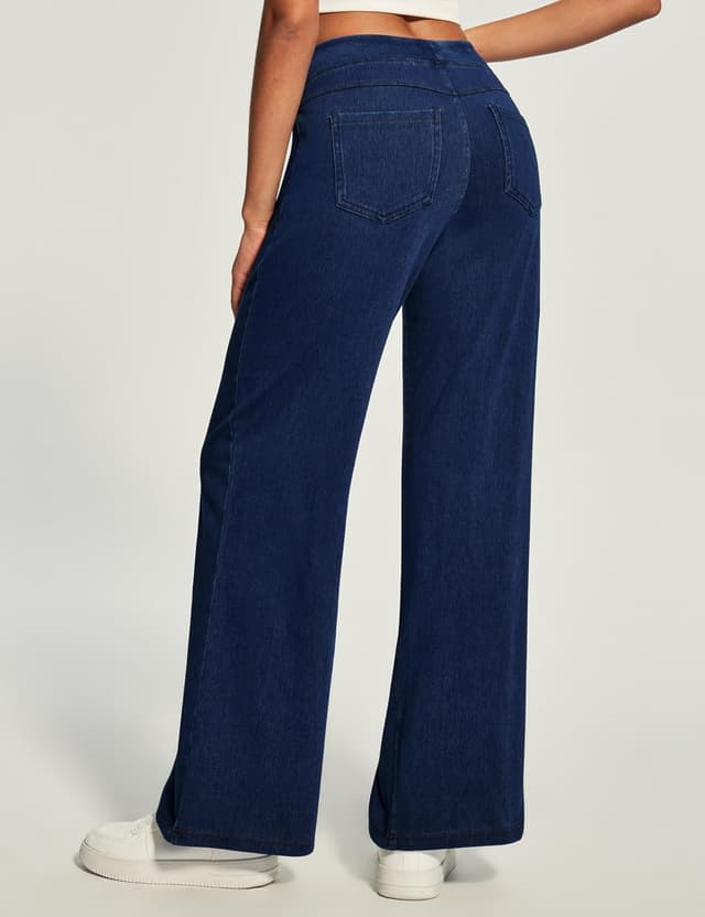Detalle de Heathyoga Wide Leg Jeans for Women (High Waist Pull-On, Stretch Denim)