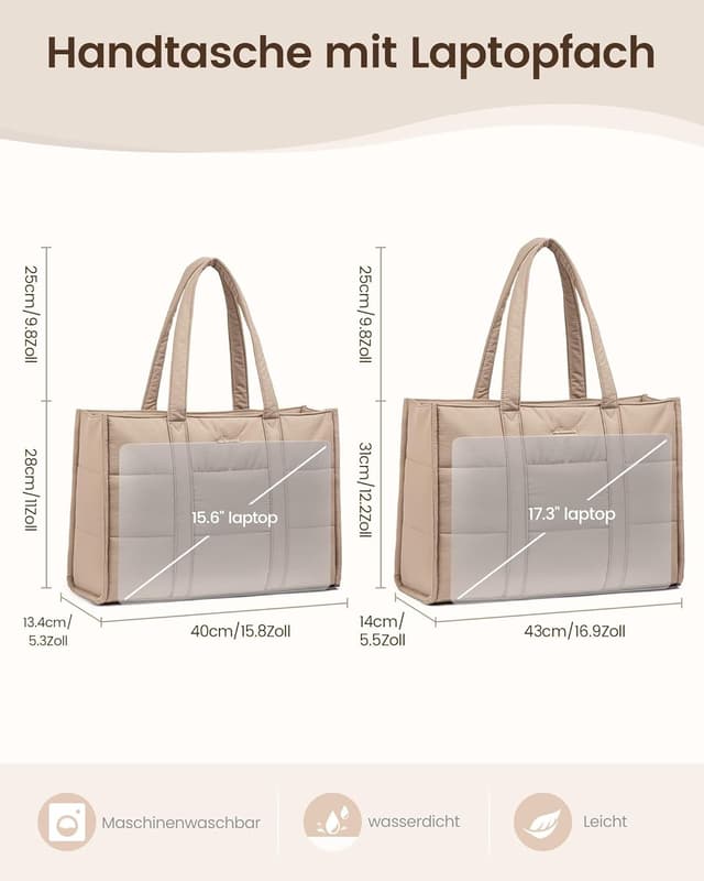 Detalle de LOVEVOOK Laptop Handtasche Damen für 15,6 Zoll – großer Puffer- Shopper als Arbeitstasche