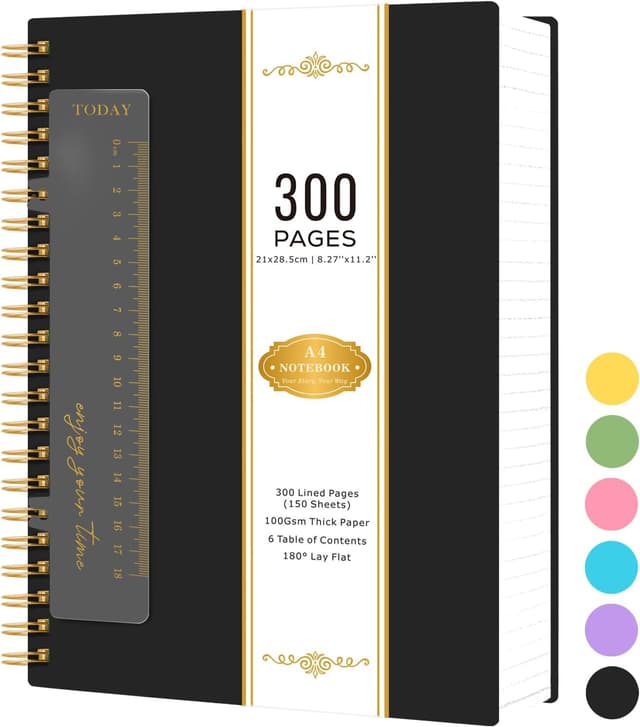 Detalle de NIRMIRO A4 Spiral Notebook (300 Pages) with PVC Hardback Cover, Lined 100gsm Paper