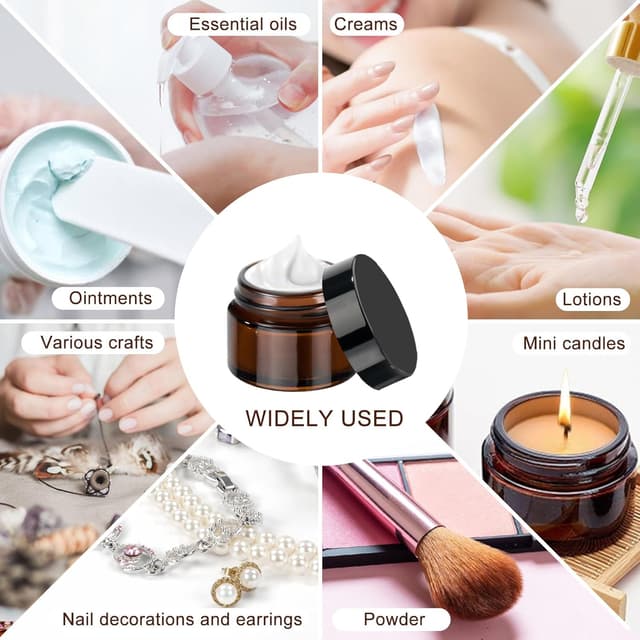 Detalle 2 de 50ml Amber Glass Jars (6 Pack) by GAUATO – Reusable cosmetic storage pots with lids, for creams, lotions & travel