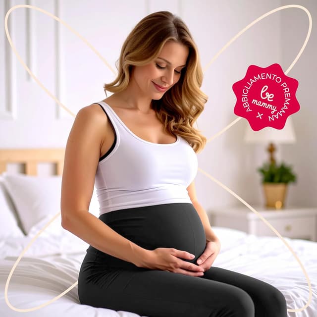 Detalle de Be Mammy Leggings premaman lunghi a vita alta BE20-230 in cotone con elastan