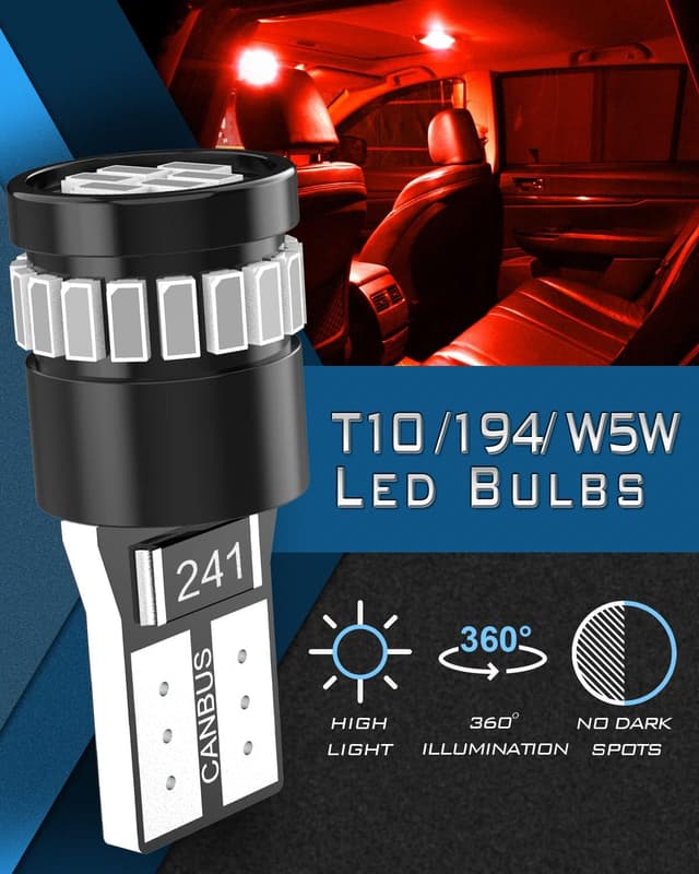 Thumbnail 6 de KATUR 194 LED Light Bulb in Brilliant Red (CANBUS Error Free) – 24-SMD 3014, W5W/T10/T194 wedge replacement (4pcs)