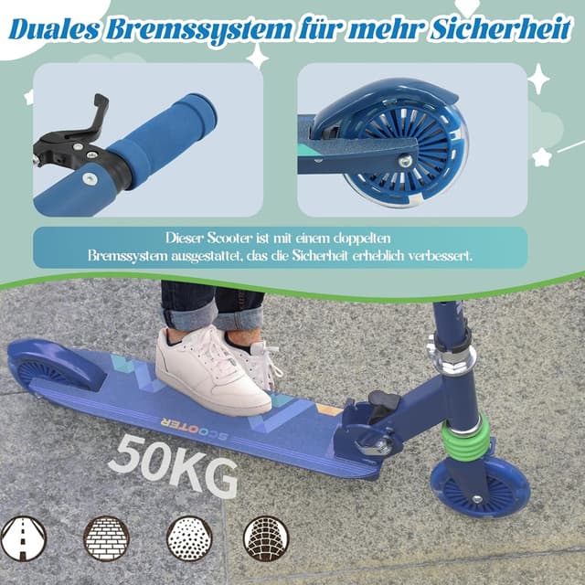 Detalle de TENBOOM Roller Kinder ab 3 Jahren mit 2 Rädern, klappbar, 3 höhenverstellbar und LED-Räder