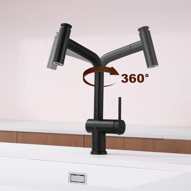 Detalle de YardMonet Küchenarmatur Schwarz mit ausziehbarer Brause und 360° Schwenkauslauf