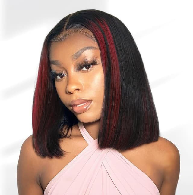 Detalle de Perruque Femme Naturelle Highlight 1B/99J Pre Cut Lace Glueless Wig