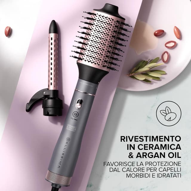 Detalle de Bellissima Imetec Ceramic e Argan Oil 6 in 1: spazzola ad aria calda con 6 accessori e tecnologia a ioni