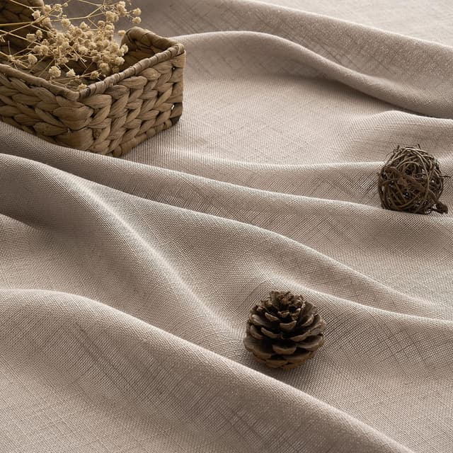 Detalle de Woaboy Leinen Kruz Gardinen-Set (2 Stück) halbtransparent mit Ösen, Dunkelbraun, 140x160 cm