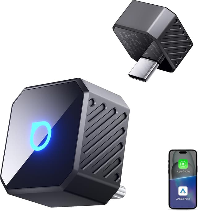 Detalle de OTTOCAST Mini Pot Type C 2026: adattatore wireless USB‑C per CarPlay e Android Auto (Plug & Play, OTA), nero