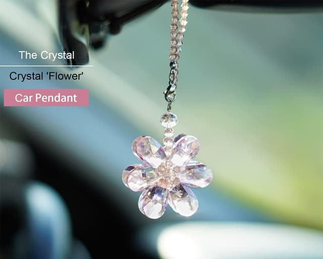 Detalle 2 de Crystal Flower Car Rear View Mirror Pendant with Pink Crystal Beads Charm Decor (Car or Home Hanging)