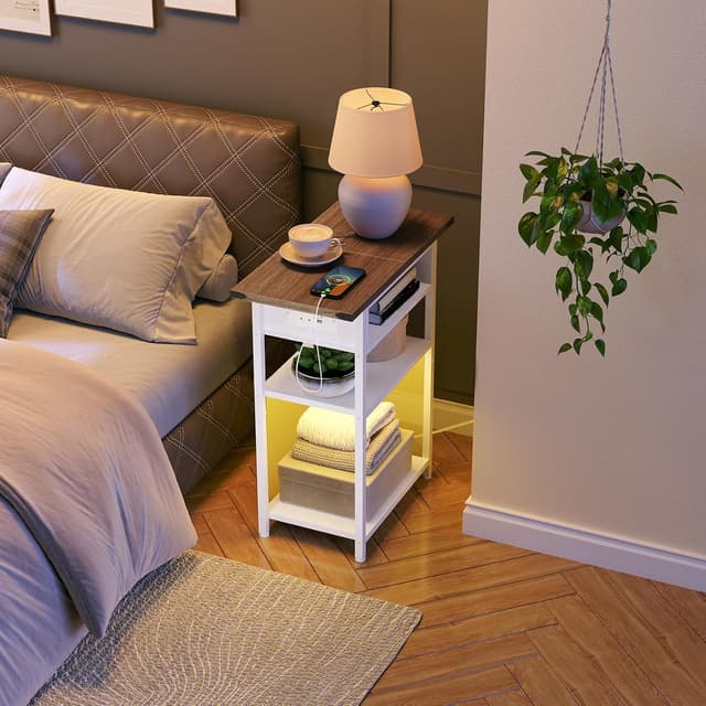 Thumbnail 2 de HOOBRO EWH130KDBZ01 narrow bedside table with outlets
