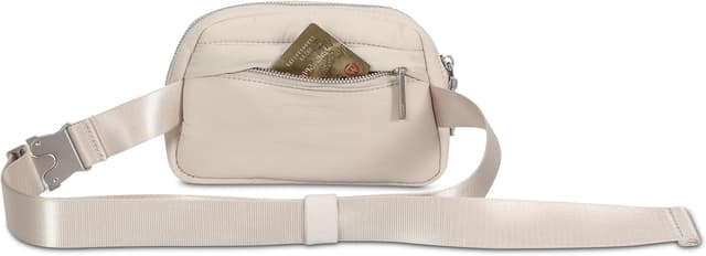 Detalle de Expatrié Milly marsupio donna beige puffer: borsa a tracolla piccola imbottita con fibbia in metallo