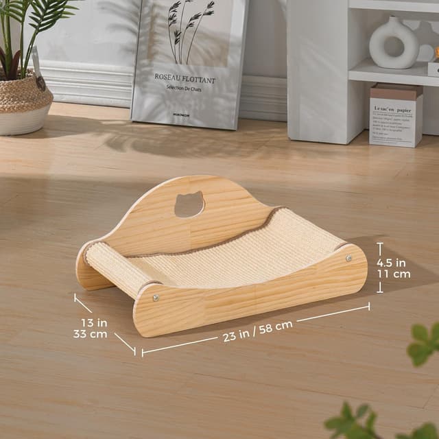 Detalle de Avont Griffoir pour chats en sisal naturel sur chaise longue en pin massif (58 x 33 cm) – Style A