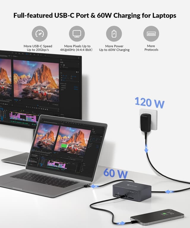 Detalle 1 de AV Access Dual Monitor Docking Station & KVM Switch for 2 Computers (USB-C, 4K@60Hz, 120W)