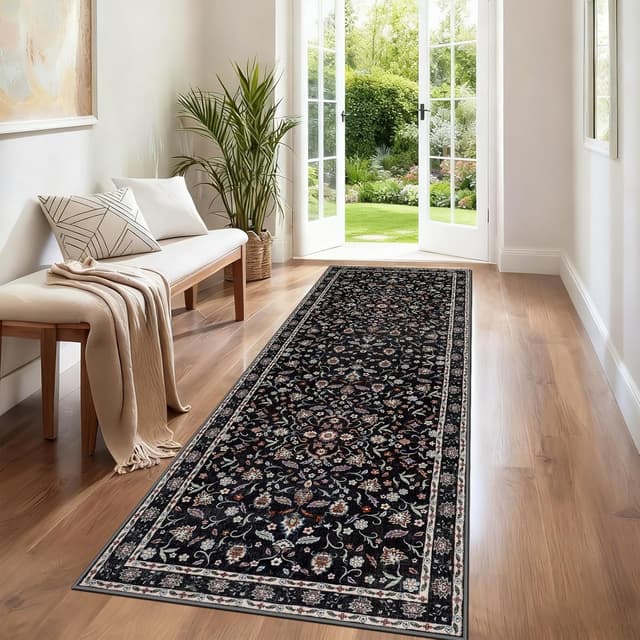 Detalle de IMIYOKU Washable Floral Hallway Runner Rug (Non Slip) 65x240cm