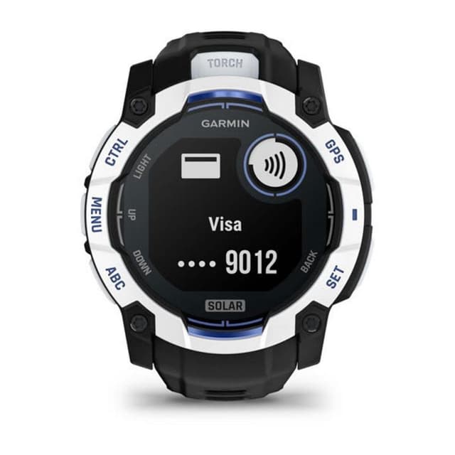 Detalle de Garmin Instinct GPS 45 mm AMOLED negro y azul con pulsómetro, SpO2 y resistencia 10ATM