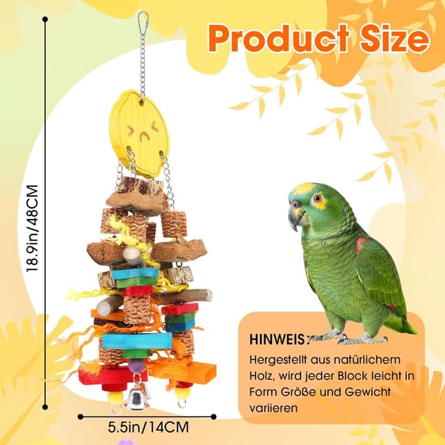 Detalle de MQUPIN Papagei-Spielzeug für große Vögel: bunte Holzblöcke mit natürlichen Elementen