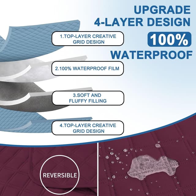 Detalle 2 de YSTELLAA housse imperméable réversible de canapé d’angle 2 places avec accoudoirs (bordeaux)