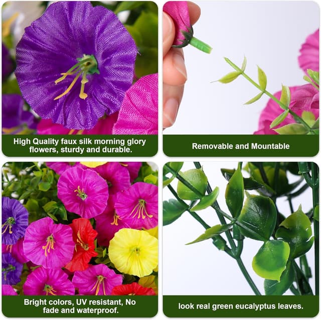 Thumbnail 6 de HyeFlora 12 Bundles Outdoor Artificial Flowers (Morning Glory) with UV-Resistant Eucalyptus Leaves