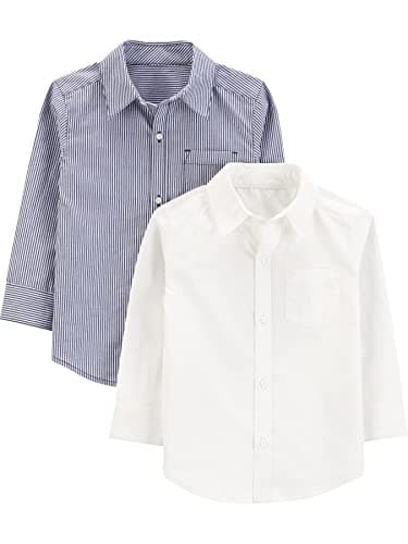 Detalle de Simple Joys by Carter's Long-Sleeve Woven Shirt Camisas rayas azul marino, 5