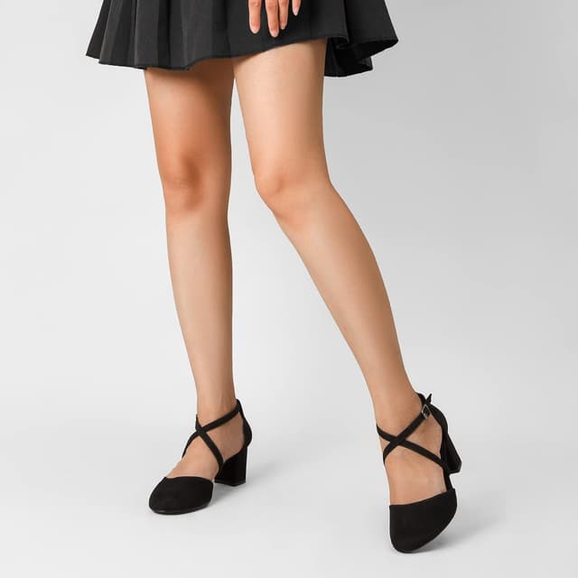 Detalle 2 de Greatonu Women’s Low Block Heeled Dress Pumps (2.5 Inch) with Cross Ankle Strap