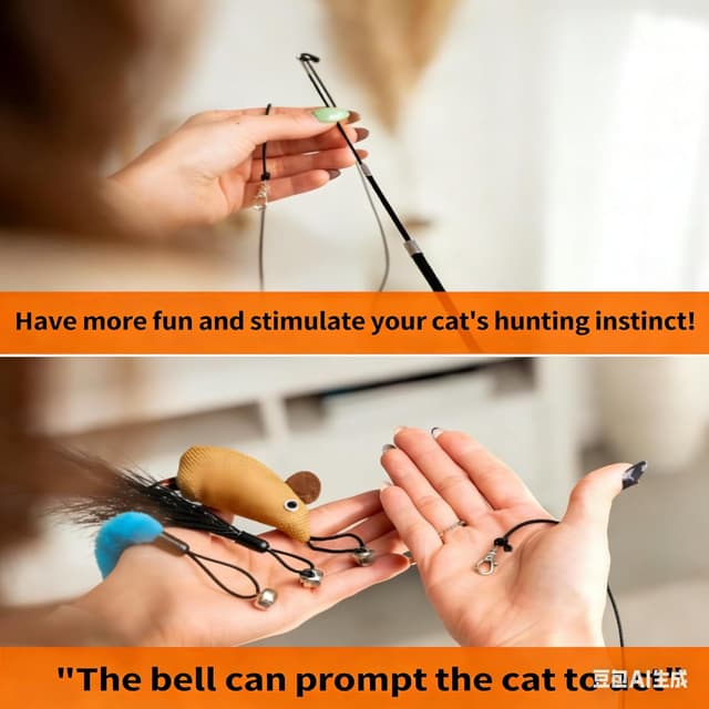 Detalle de Katzenspielzeug-Set 15-teilig mit Katzenangel (bis 98 cm) und Feder- & Mäuseköpfen