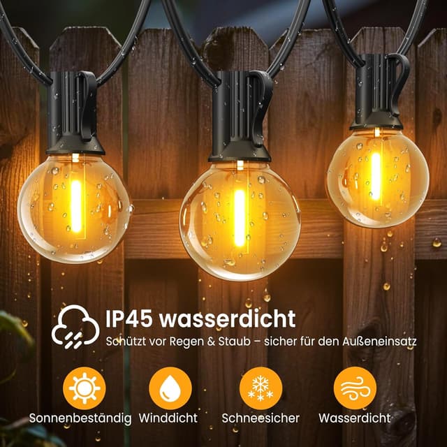 Detalle de LONIUTO Lichterkette Außen 15 m 25+2 G40 LED warmweiß