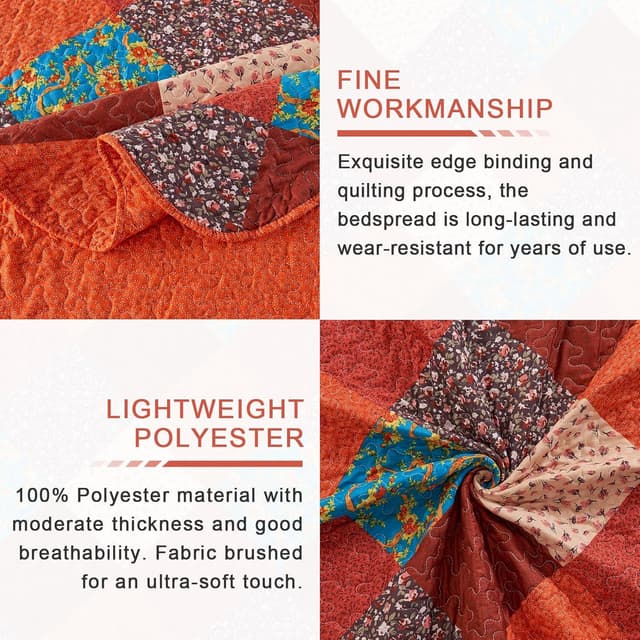 Detalle de Qucover Patchwork Couvre Lit et Dessus de Lit réversible 150x200 cm (1 personne) en boutis matelassé