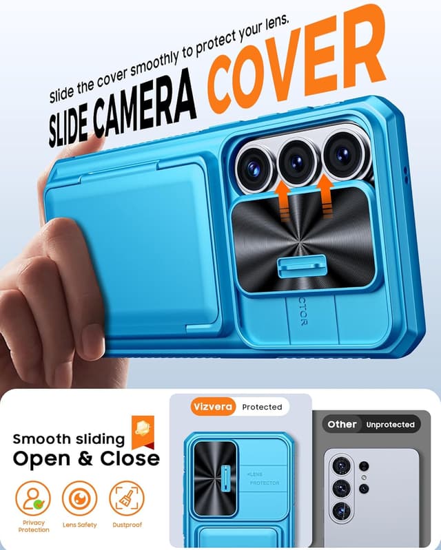 Detalle 2 de Vizvera Galaxy S26 Ultra case with sliding camera cover, card wallet and RFID protection (Lake Blue)