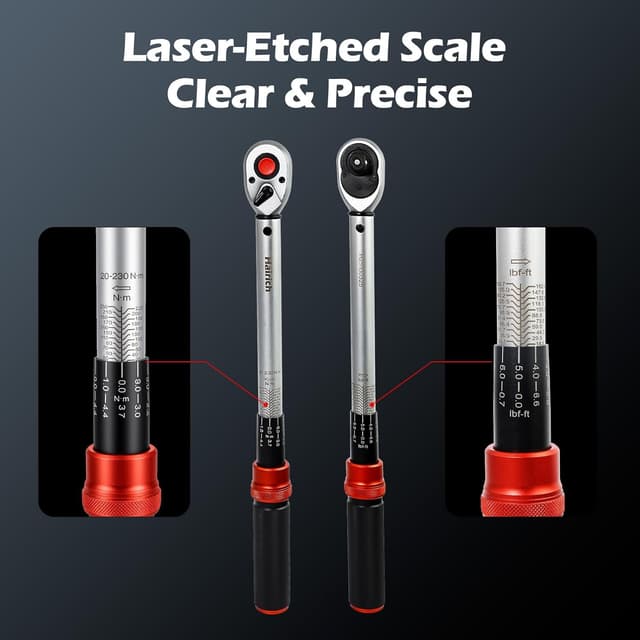 Detalle de Hairich Drehmomentschlüssel-Set 3-teilig (1/4″ + 3/8″ + 1/2″, 3–230 Nm) mit ±3% Genauigkeit
