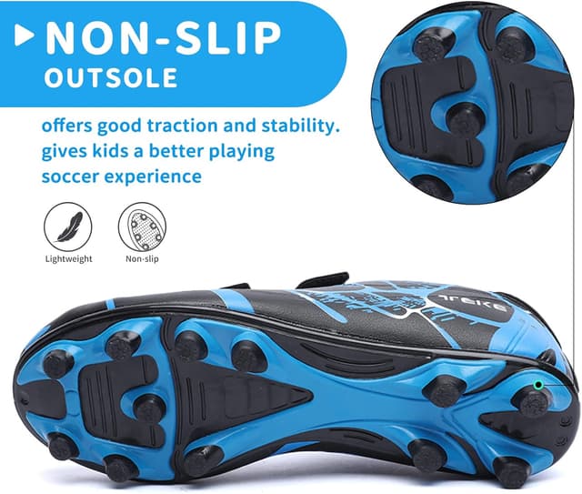 Detalle de Kids Boys Girls FG/AG Football Boots Trainers – Hook & Loop Anti-Collision Cleats for Indoor/Outdoor Play