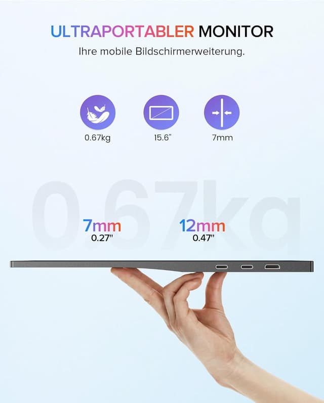 Detalle de Newsoul Portable Monitor 15,6 Zoll (1920×1080, IPS) – USB-C & HDMI, VESA-kompatibel