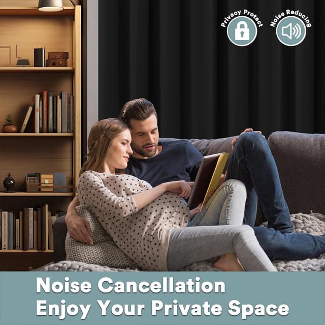 Detalle de BellaHills 100% Blackout Curtains (2 Panels) – Thermal Insulated Eyelet Curtains in Black