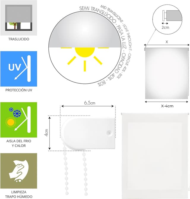 Thumbnail 4 de Blindecor Ara 🏠 Estor enrollable translúcido 120x175 cm