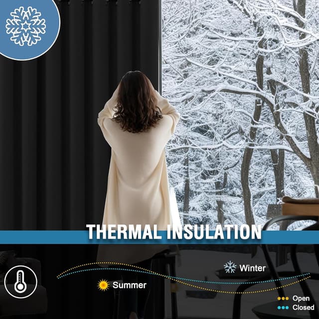 Detalle 2 de BellaHills 100% Blackout Curtains (2 Panels) – Thermal Insulated Eyelet Curtains in Black