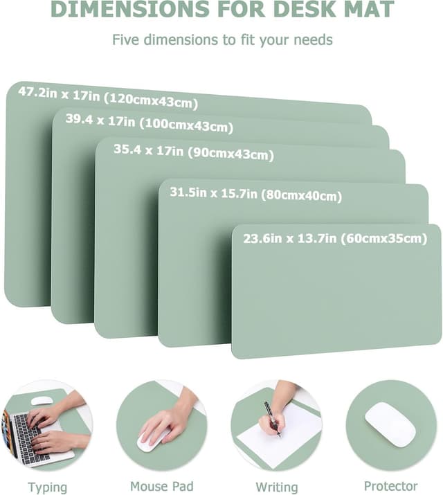 Detalle de MOLMO Non-Slip Desk Mat (Light Green) – Waterproof desk pad, large leather-style mouse mat for office & home, 60 x 35 cm