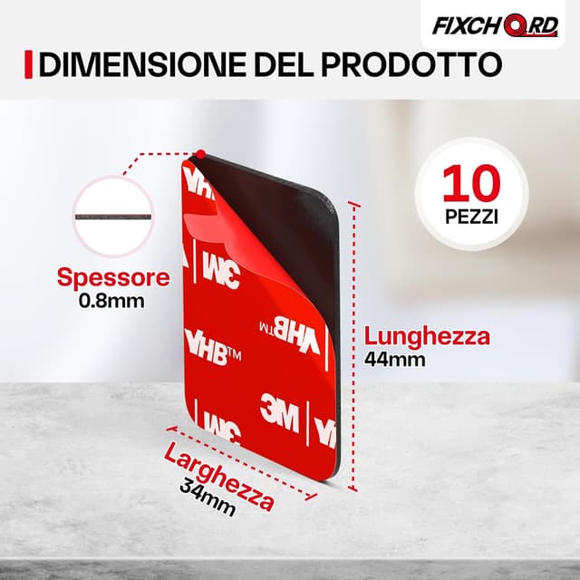Detalle de FIXCHORD Tampone impermeabile biadesivo extra forte, 10 pezzi (44 × 34 mm) per auto, casa e videocamere d’azione