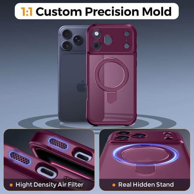 Thumbnail 6 de MOCCA iPhone 17 Pro Case with MagSafe Invisible Ring Stand & Full Camera Guard (Wine Red)