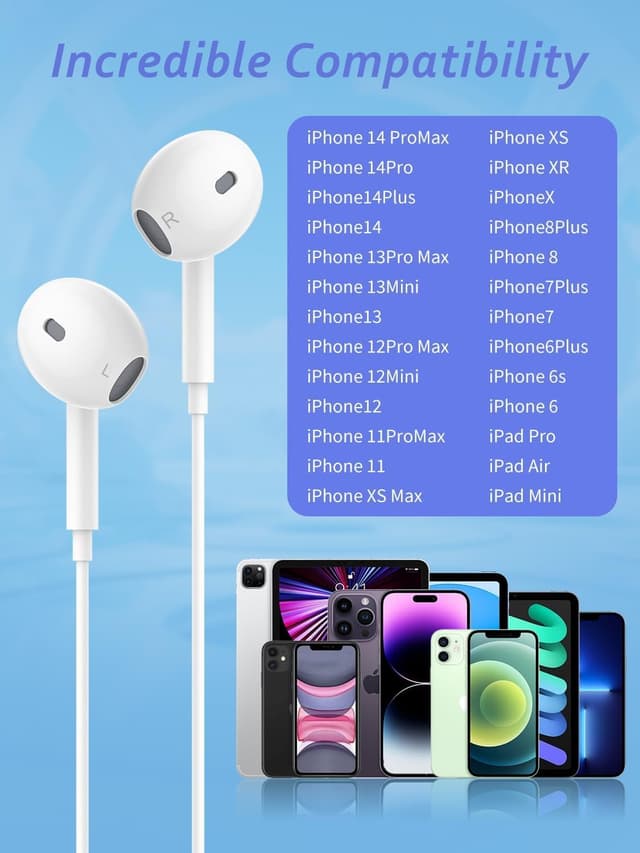 Detalle 2 de Wired iPhone Headphones (MFi Certified) in-ear earbuds with mic and volume control