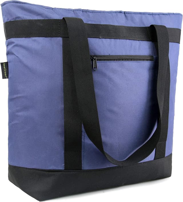 Detalle de BeeGreen Soft Insulated Cooler Bag Tote (Navy) for Beach, Grocery, and Lunch Travel