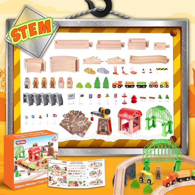Thumbnail 3 de Wooden Train Set 102-Piece Expandable Track ๐