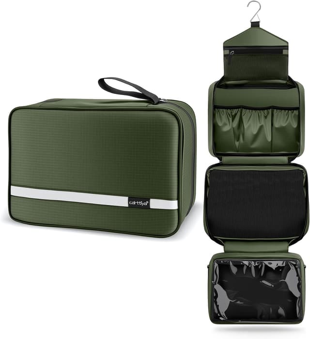 Detalle de Carttiya Beauty Case da Viaggio grande impermeabile verde con gancio in metallo