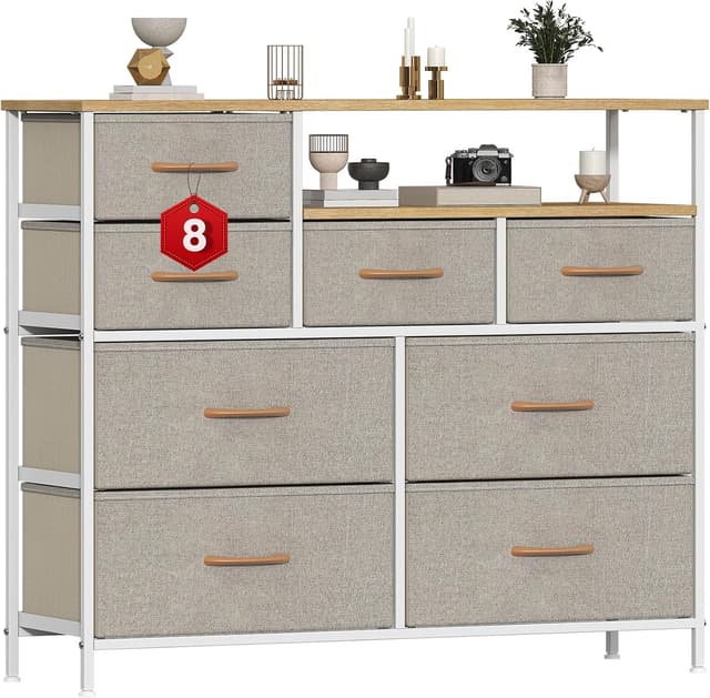 Imagen de GoaHi 8-drawer fabric chest with wood top en OfertitasTOP